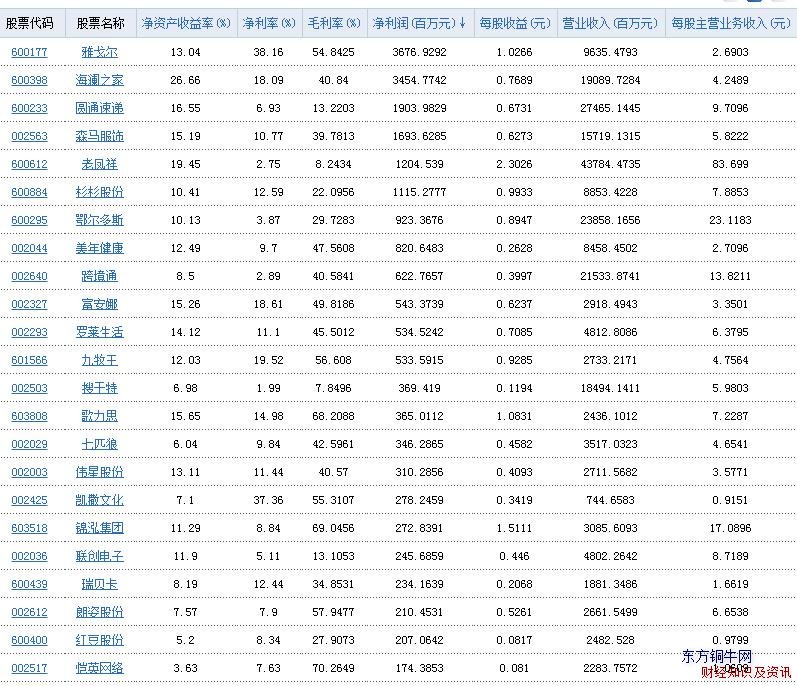 服装鞋类行业净利润表